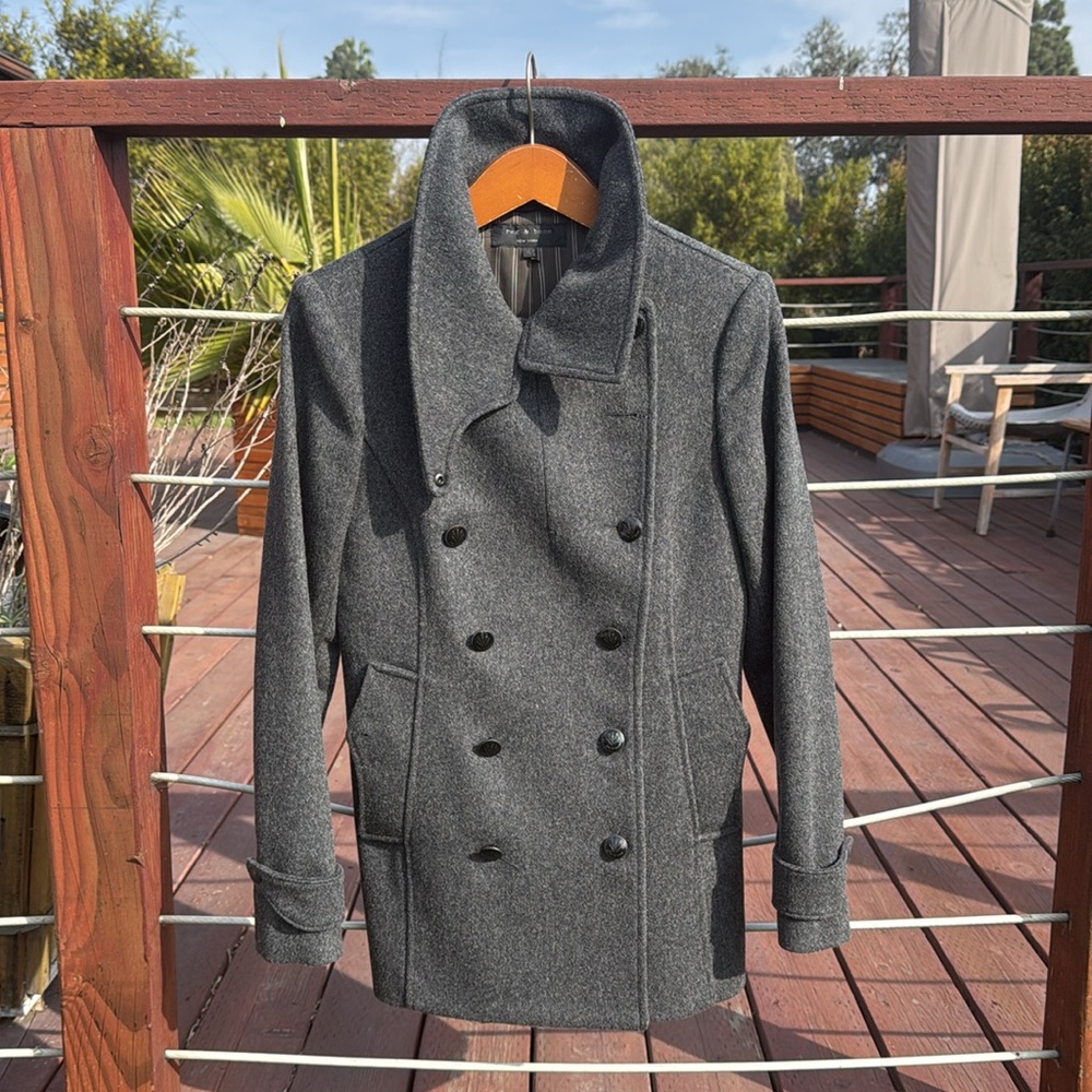 Rag & Bone Grey Wool Coat PeaCoat Size Small